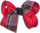 Medium Central Private (Central) Plaid with Red Ribbon and Navy Knot Double Layer Overlay Bow
